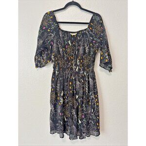 YUNI Bodycon Black Floral Dress 3/4 Sleeves POLY-ELASTANE Women's Siz 8